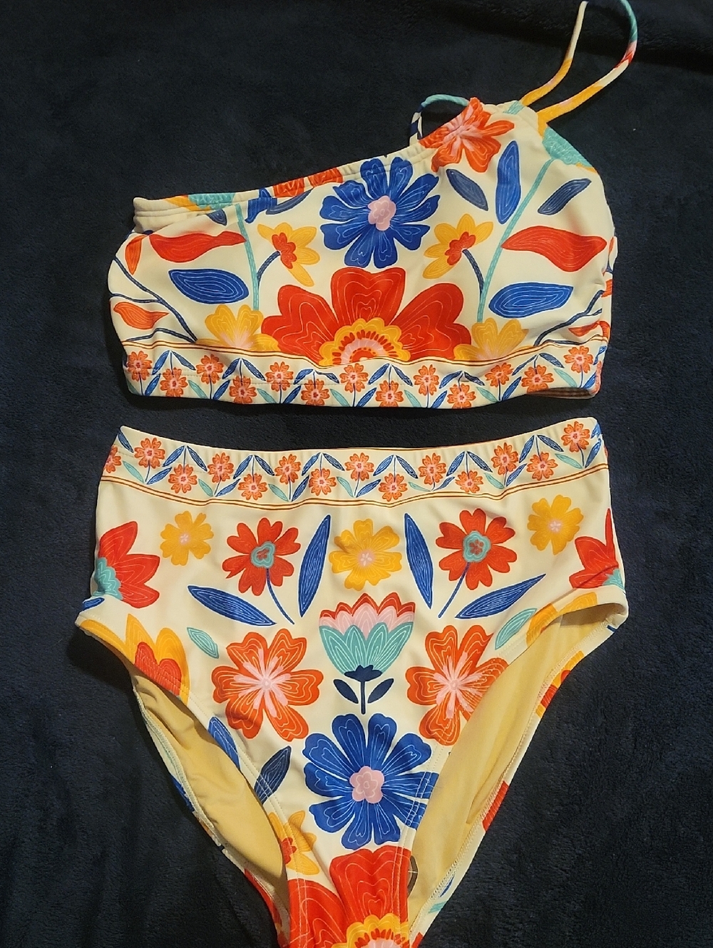 Amazon Women’s Floral High-Waist Bikini Set - Yellow, Red, Blue, Orange